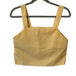 Yellow  White Gingham Square Neck Crop Top